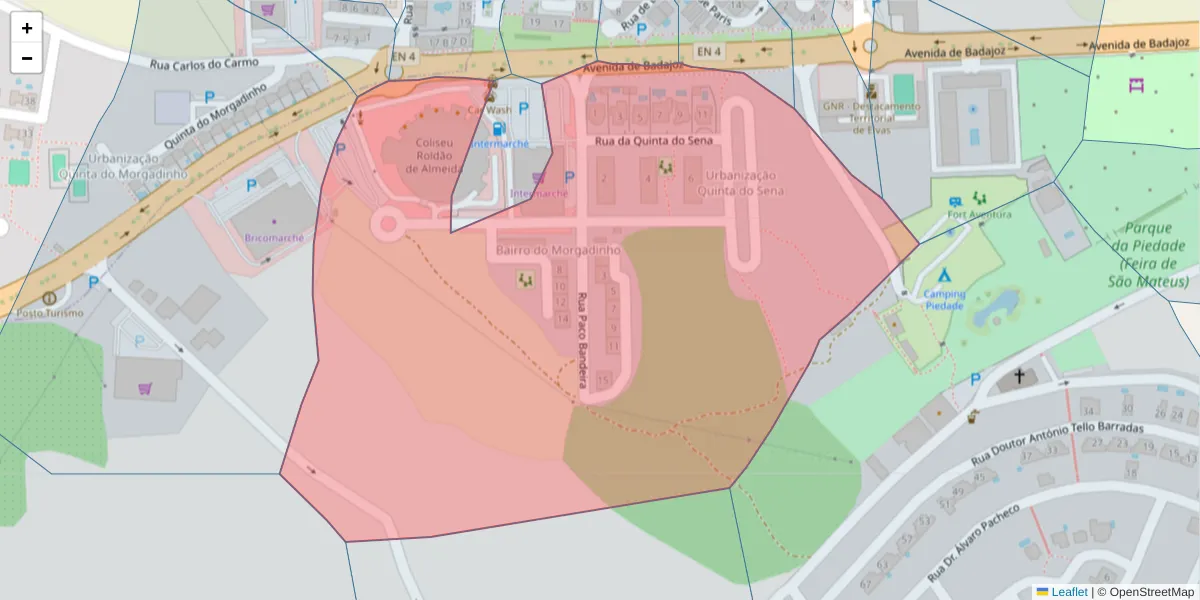 Mapa detalhado do código postal 7350-310 com limites, códigos postais vizinhos e agências dos correios