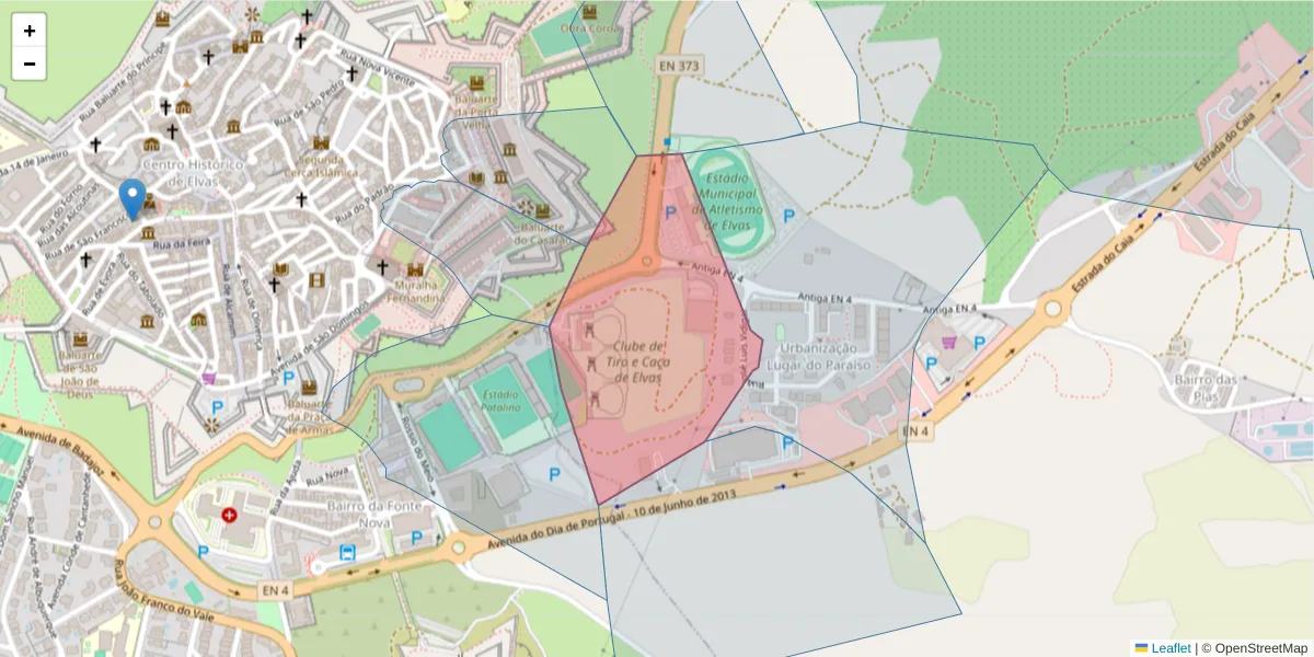 Mapa detalhado do código postal 7350-311 com limites, códigos postais vizinhos e agências dos correios