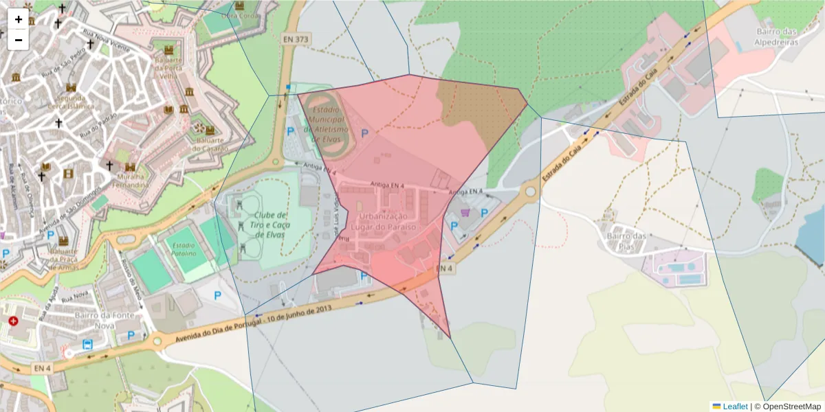 Mapa detalhado do código postal 7350-312 com limites, códigos postais vizinhos e agências dos correios
