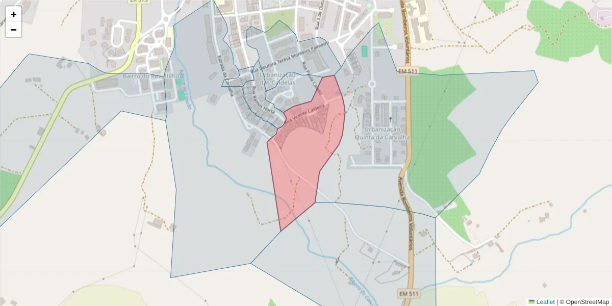 Mapa detalhado do código postal 7350-315 com limites, códigos postais vizinhos e agências dos correios