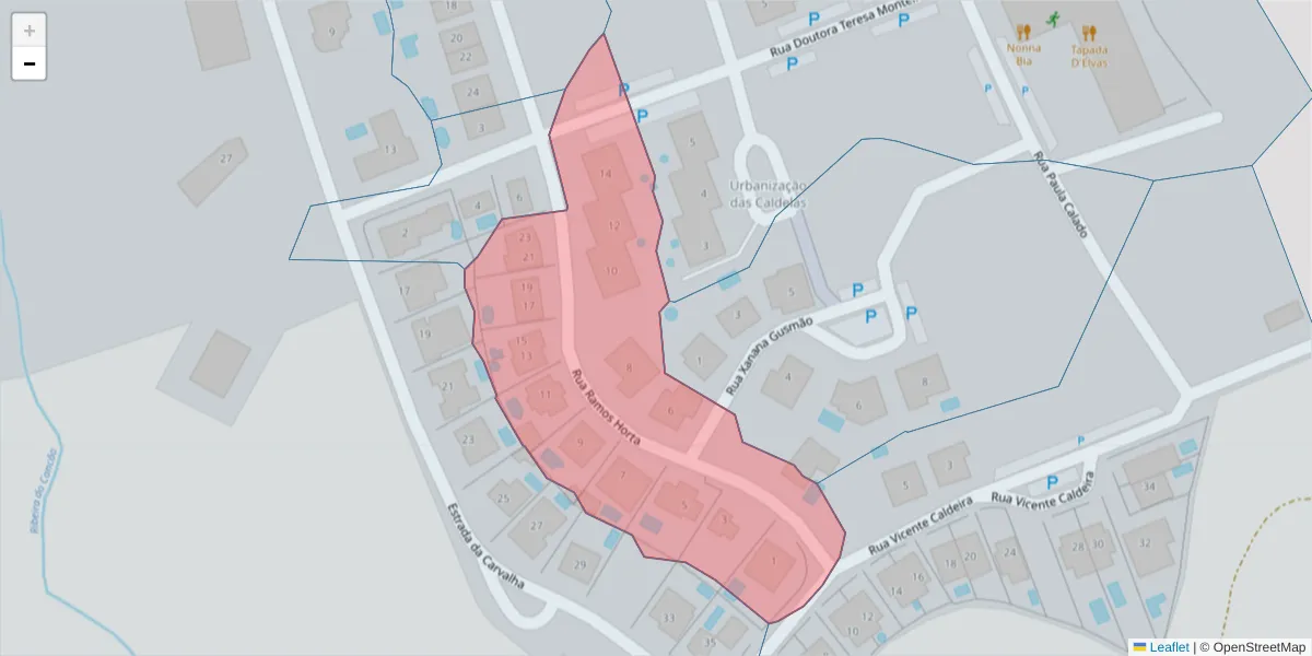 Mapa detalhado do código postal 7350-316 com limites, códigos postais vizinhos e agências dos correios