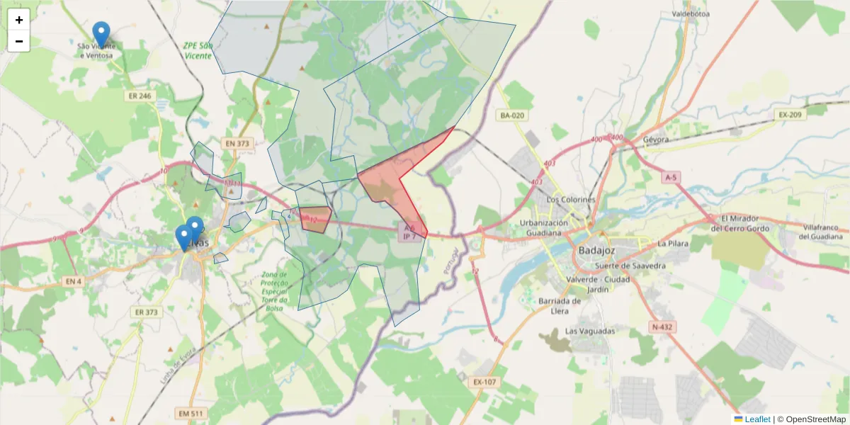 Mapa detalhado do código postal 7350-443 com limites, códigos postais vizinhos e agências dos correios