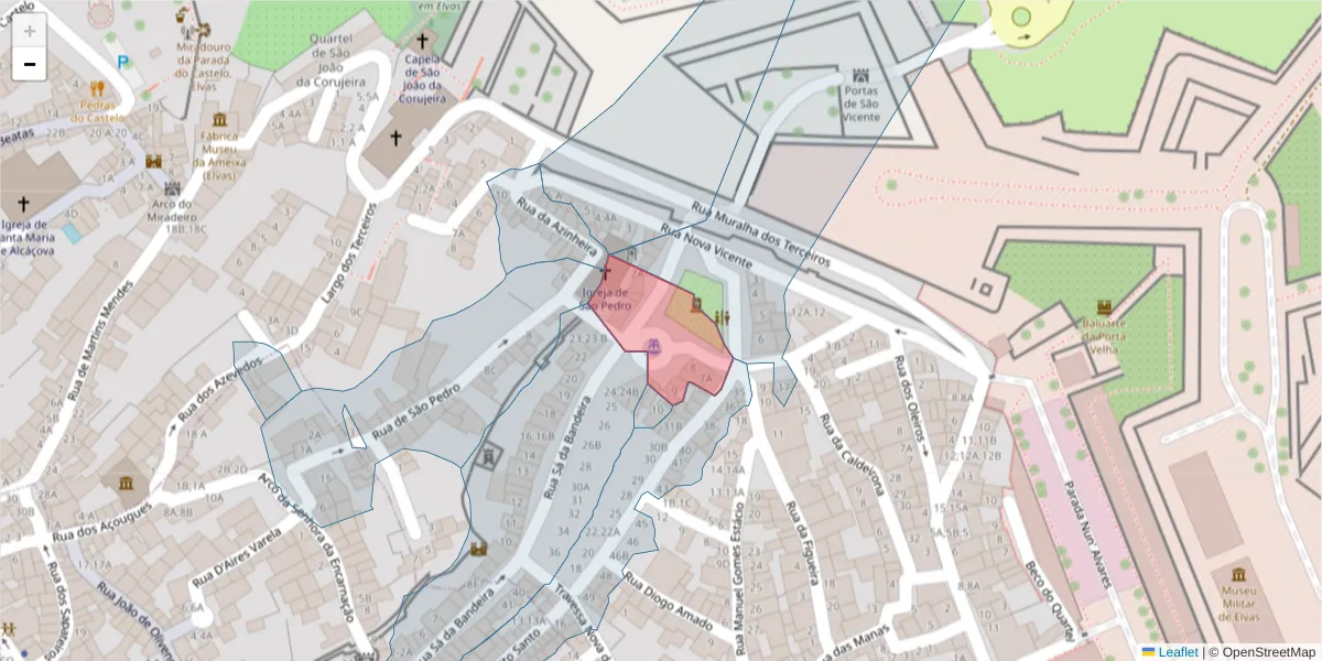Mapa detalhado do código postal 7350-445 com limites, códigos postais vizinhos e agências dos correios