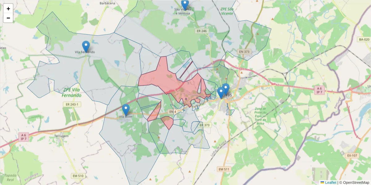 Mapa detalhado do código postal 7350-466 com limites, códigos postais vizinhos e agências dos correios