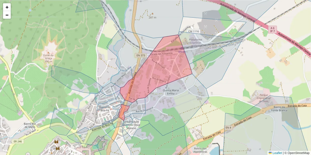 Mapa detalhado do código postal 7350-478 com limites, códigos postais vizinhos e agências dos correios