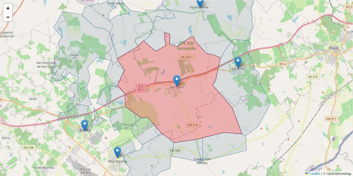 Mapa detalhado do código postal 7350-491 com limites, códigos postais vizinhos e agências dos correios