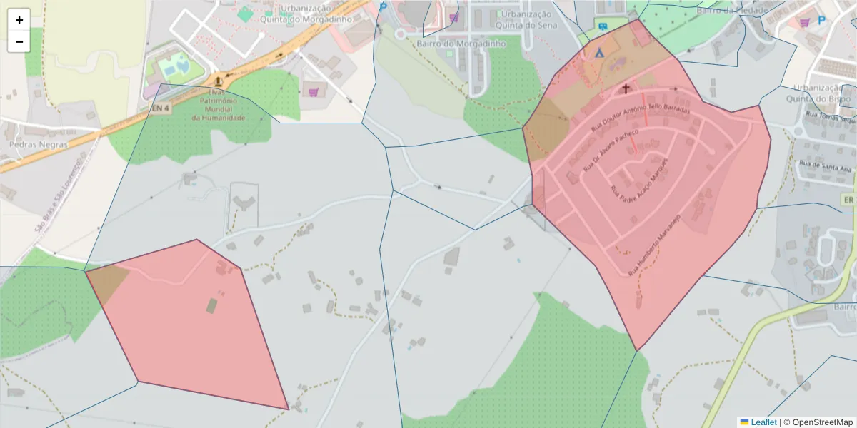 Mapa detalhado do código postal 7350-500 com limites, códigos postais vizinhos e agências dos correios