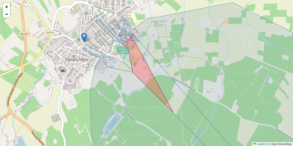 Mapa detalhado do código postal 7370-012 com limites, códigos postais vizinhos e agências dos correios