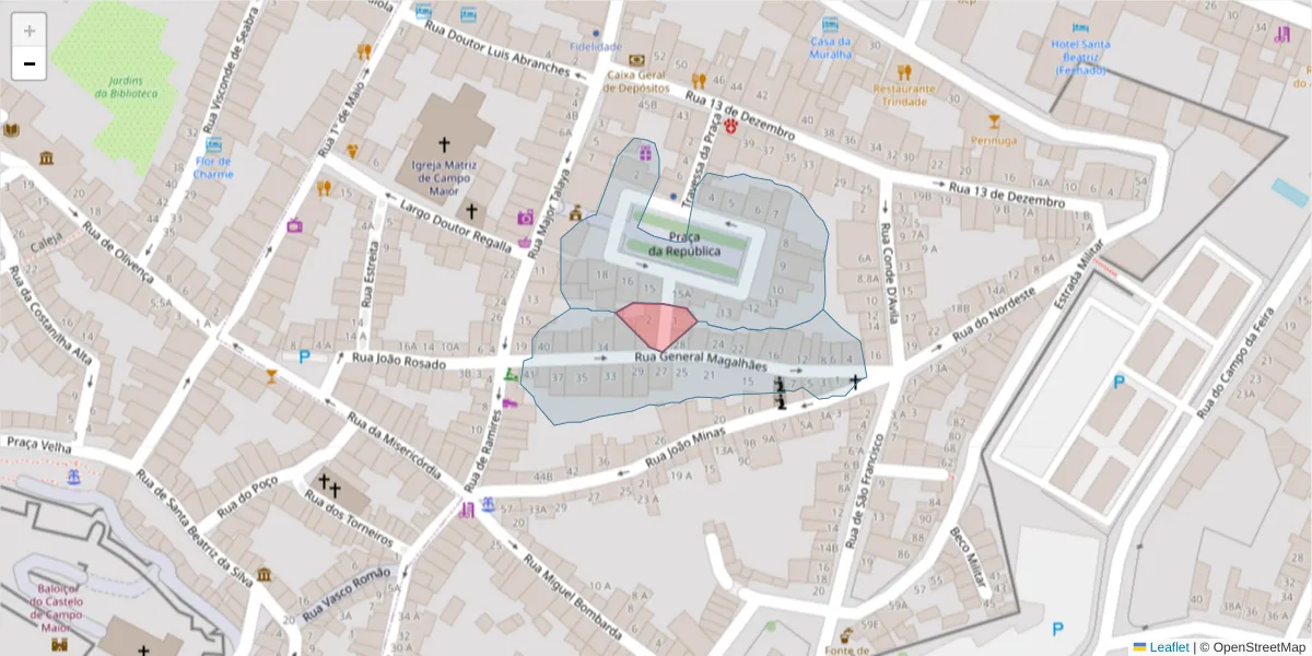 Mapa detalhado do código postal 7370-035 com limites, códigos postais vizinhos e agências dos correios