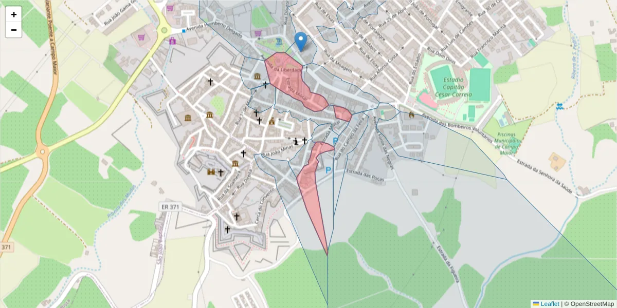 Mapa detalhado do código postal 7370-049 com limites, códigos postais vizinhos e agências dos correios