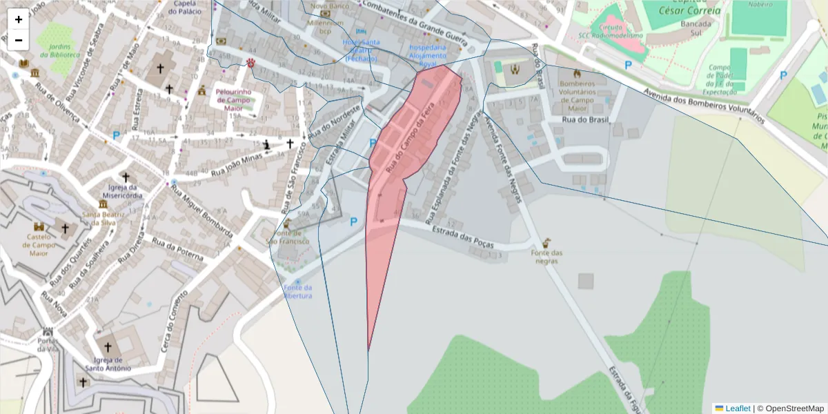 Mapa detalhado do código postal 7370-055 com limites, códigos postais vizinhos e agências dos correios
