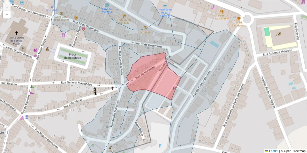 Mapa detalhado do código postal 7370-058 com limites, códigos postais vizinhos e agências dos correios
