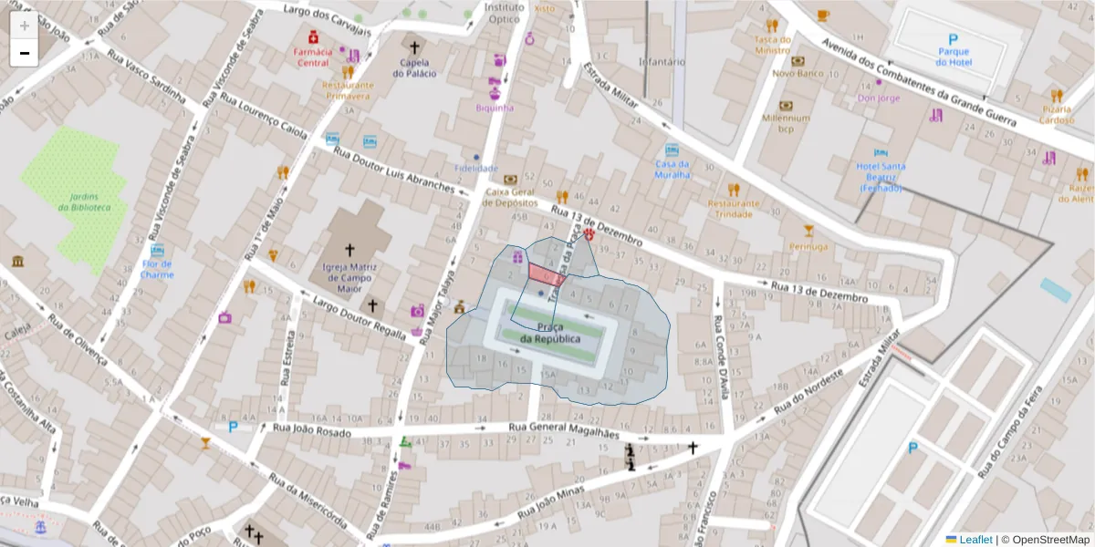 Mapa detalhado do código postal 7370-060;7370-034 com limites, códigos postais vizinhos e agências dos correios