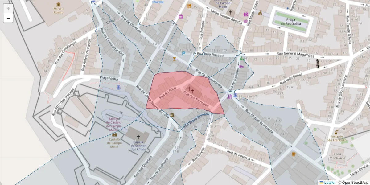Mapa detalhado do código postal 7370-068 com limites, códigos postais vizinhos e agências dos correios