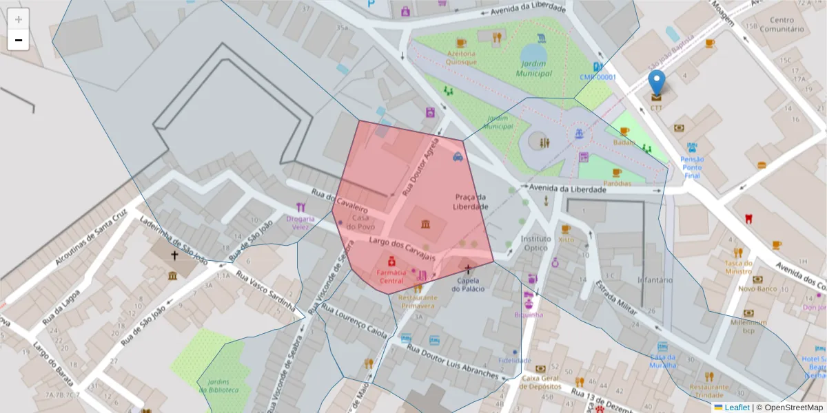 Mapa detalhado do código postal 7370-074 CAMPO MAIOR com limites, códigos postais vizinhos e agências dos correios