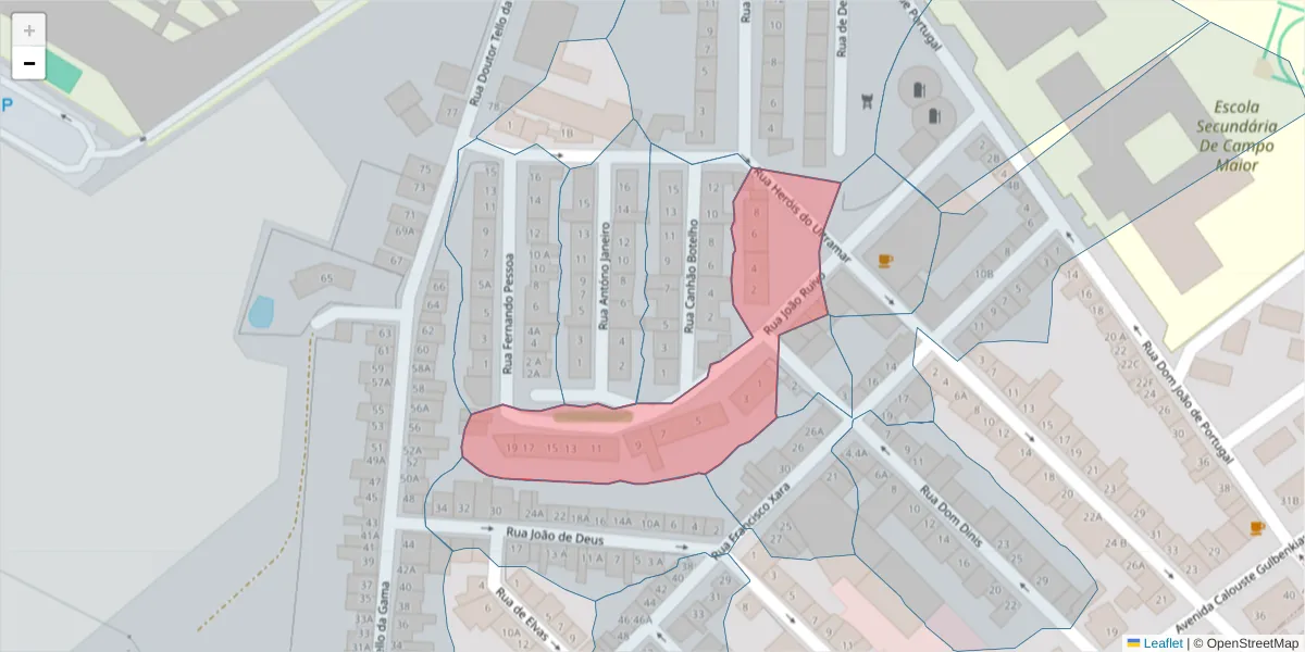 Mapa detalhado do código postal 7370-087 com limites, códigos postais vizinhos e agências dos correios