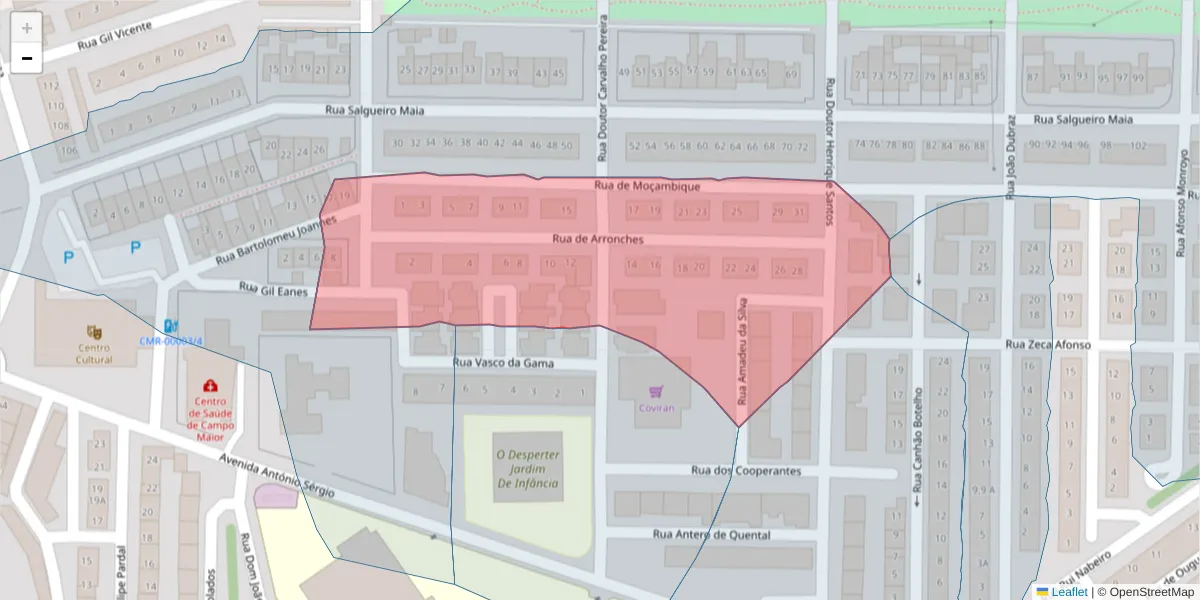 Mapa detalhado do código postal 7370-092 com limites, códigos postais vizinhos e agências dos correios