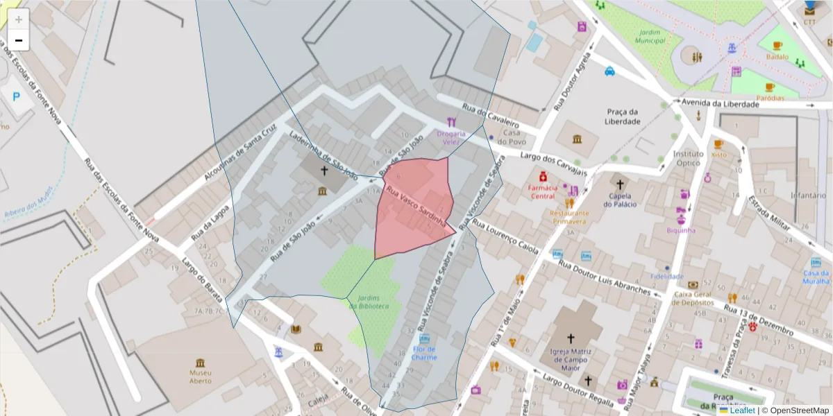 Mapa detalhado do código postal 7370-120 com limites, códigos postais vizinhos e agências dos correios