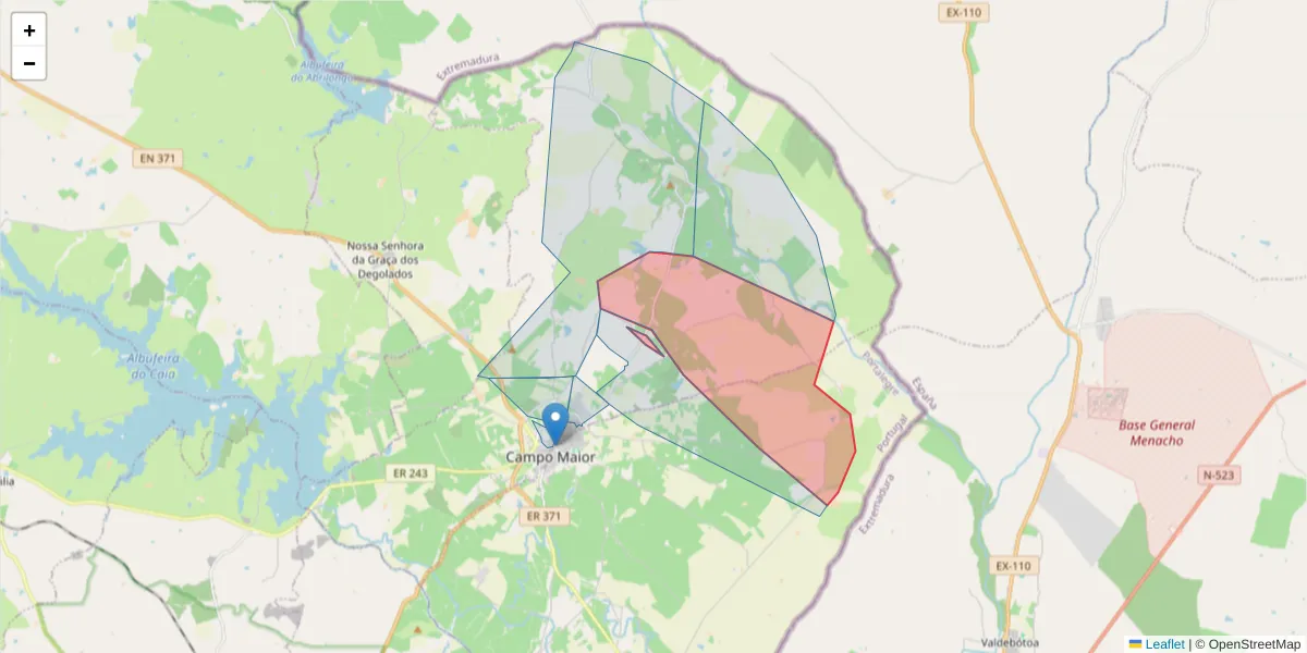 Mapa detalhado do código postal 7370-172 com limites, códigos postais vizinhos e agências dos correios