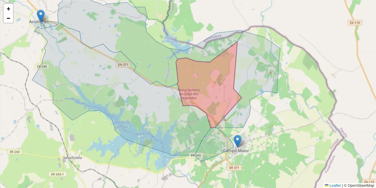 Mapa detalhado do código postal 7370-191 com limites, códigos postais vizinhos e agências dos correios