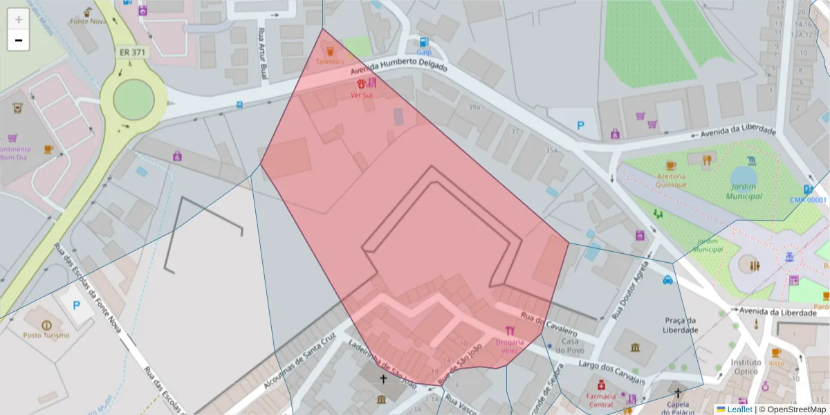 Mapa detalhado do código postal 7370-203 com limites, códigos postais vizinhos e agências dos correios