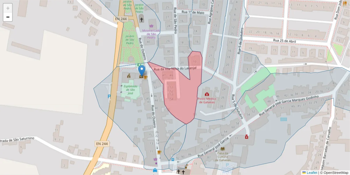 Mapa detalhado do código postal 7400-013 com limites, códigos postais vizinhos e agências dos correios