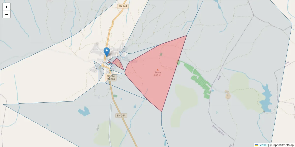 Mapa detalhado do código postal 7400-014 com limites, códigos postais vizinhos e agências dos correios