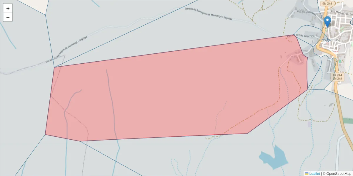 Mapa detalhado do código postal 7400-018 com limites, códigos postais vizinhos e agências dos correios