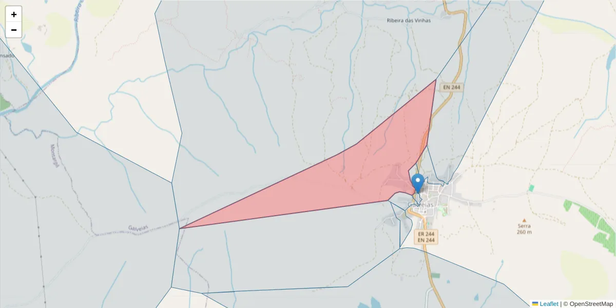 Mapa detalhado do código postal 7400-019 com limites, códigos postais vizinhos e agências dos correios