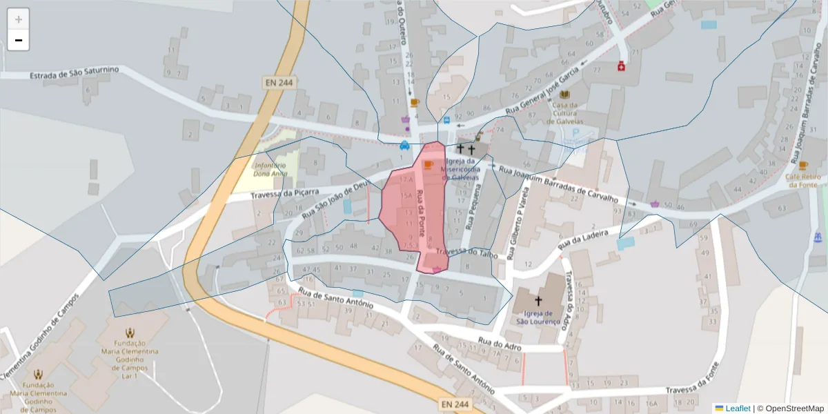 Mapa detalhado do código postal 7400-031 com limites, códigos postais vizinhos e agências dos correios
