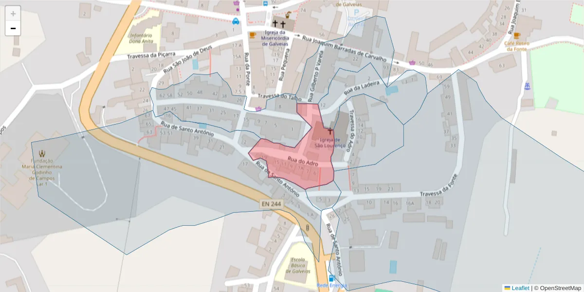 Mapa detalhado do código postal 7400-034 com limites, códigos postais vizinhos e agências dos correios