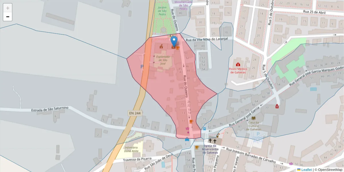 Mapa detalhado do código postal 7400-035 com limites, códigos postais vizinhos e agências dos correios