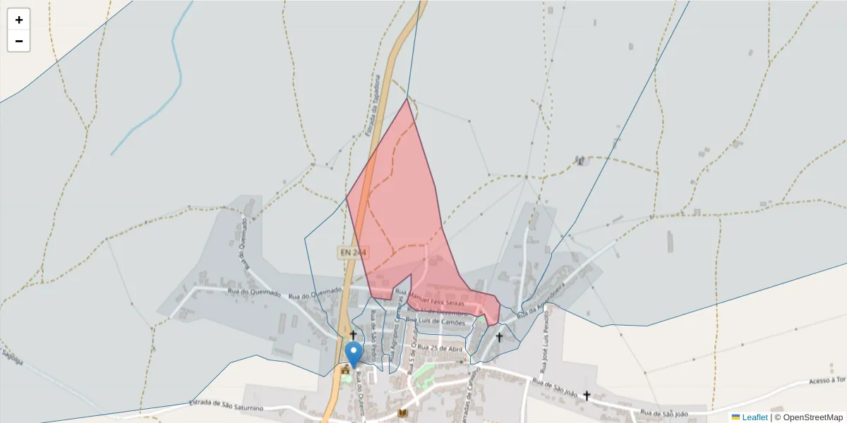 Mapa detalhado do código postal 7400-039 com limites, códigos postais vizinhos e agências dos correios
