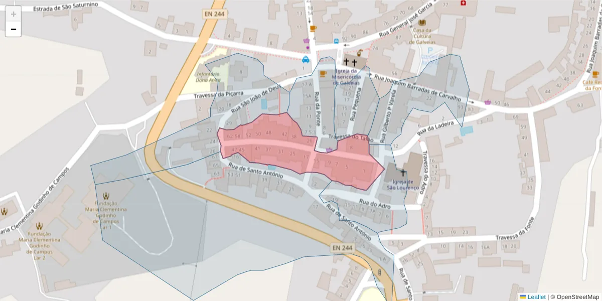 Mapa detalhado do código postal 7400-040 com limites, códigos postais vizinhos e agências dos correios