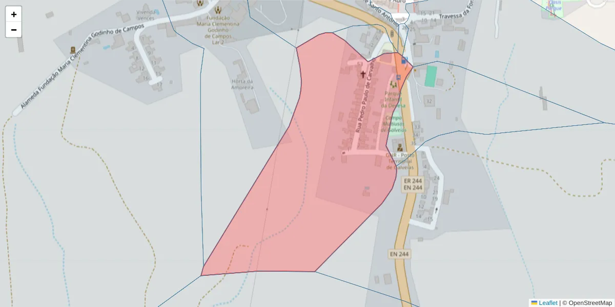 Mapa detalhado do código postal 7400-041 com limites, códigos postais vizinhos e agências dos correios