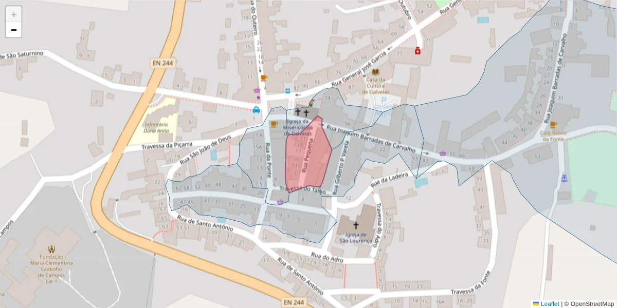 Mapa detalhado do código postal 7400-042 com limites, códigos postais vizinhos e agências dos correios