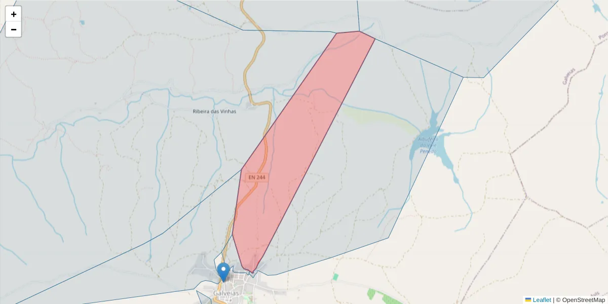 Mapa detalhado do código postal 7400-044 com limites, códigos postais vizinhos e agências dos correios