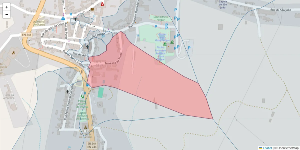 Mapa detalhado do código postal 7400-046 com limites, códigos postais vizinhos e agências dos correios