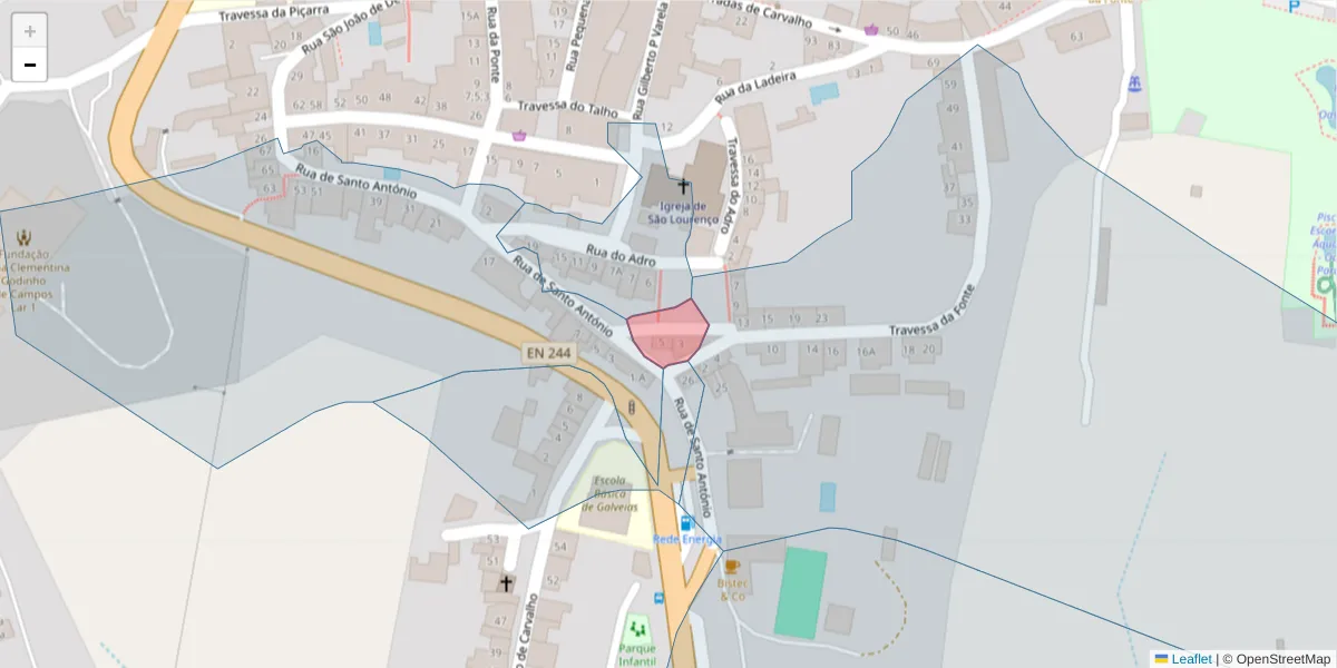 Mapa detalhado do código postal 7400-047 com limites, códigos postais vizinhos e agências dos correios