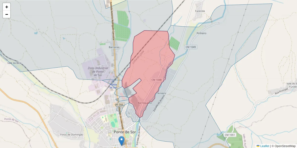 Mapa detalhado do código postal 7400-115 com limites, códigos postais vizinhos e agências dos correios