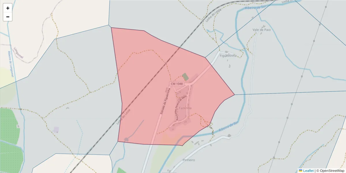 Mapa detalhado do código postal 7400-121 com limites, códigos postais vizinhos e agências dos correios