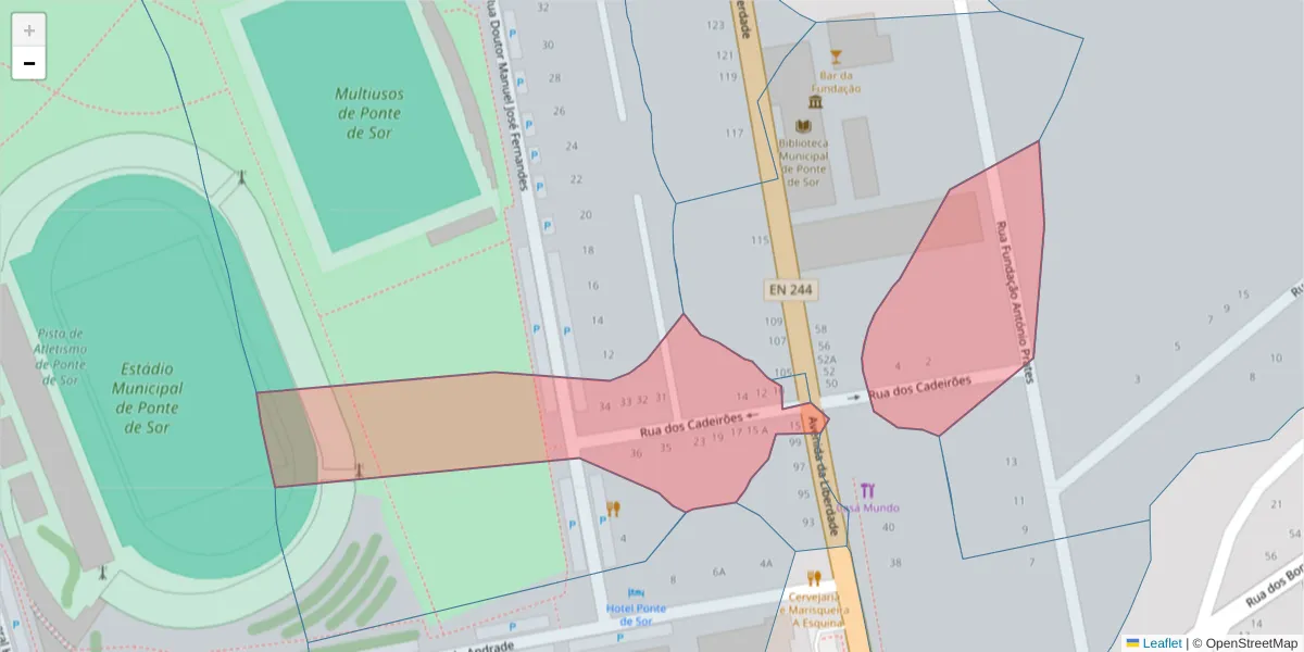 Mapa detalhado do código postal 7400-201 com limites, códigos postais vizinhos e agências dos correios