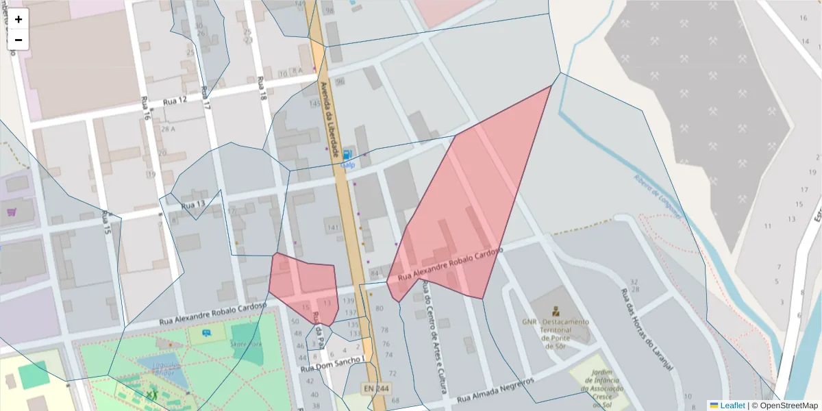 Mapa detalhado do código postal 7400-212 com limites, códigos postais vizinhos e agências dos correios