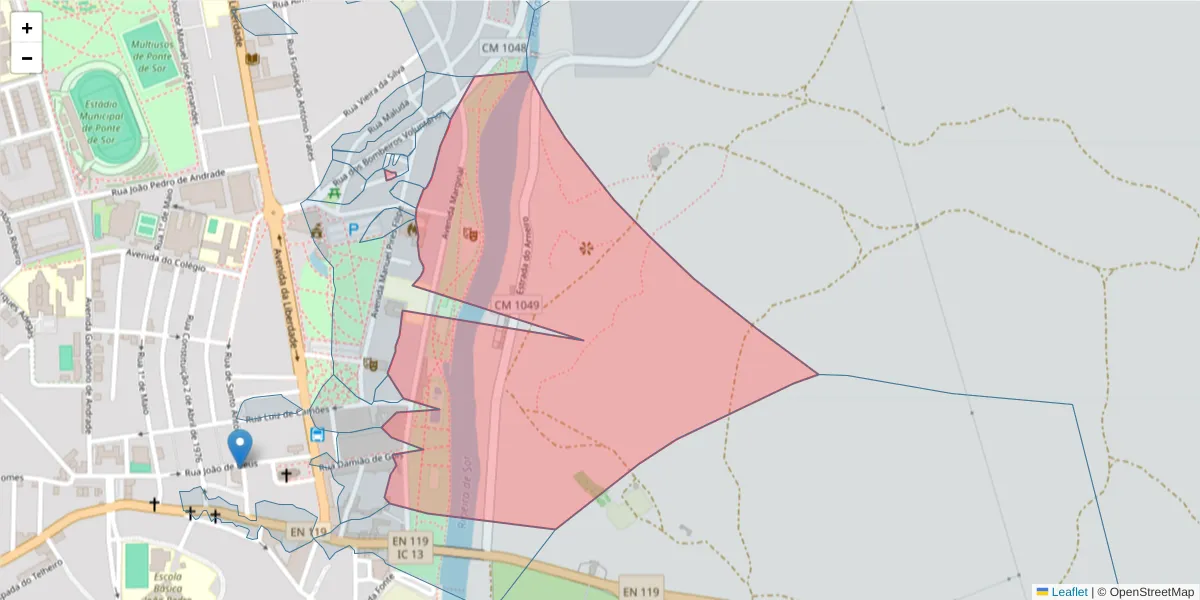 Mapa detalhado do código postal 7400-224 com limites, códigos postais vizinhos e agências dos correios
