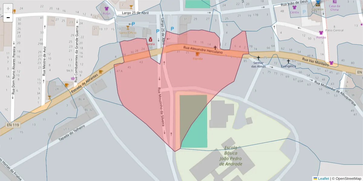 Mapa detalhado do código postal 7400-234 com limites, códigos postais vizinhos e agências dos correios