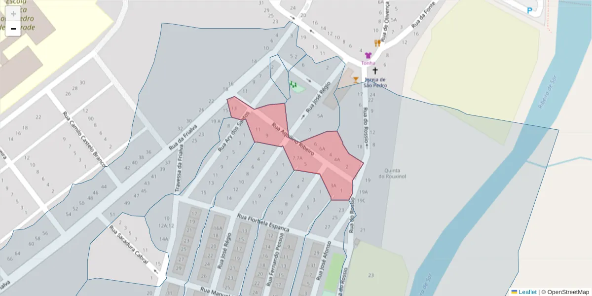 Mapa detalhado do código postal 7400-236 com limites, códigos postais vizinhos e agências dos correios