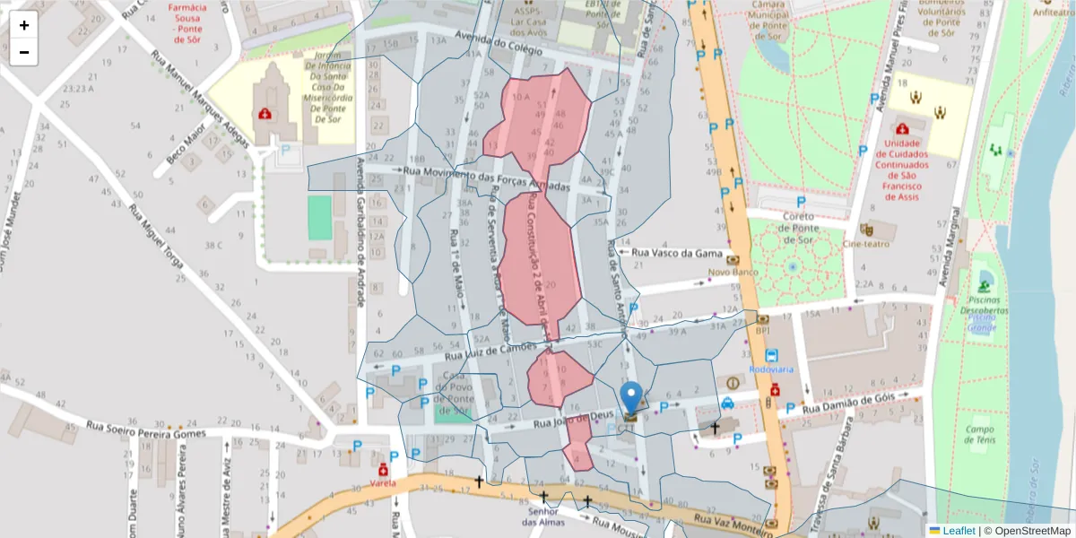 Mapa detalhado do código postal 7400-239 com limites, códigos postais vizinhos e agências dos correios