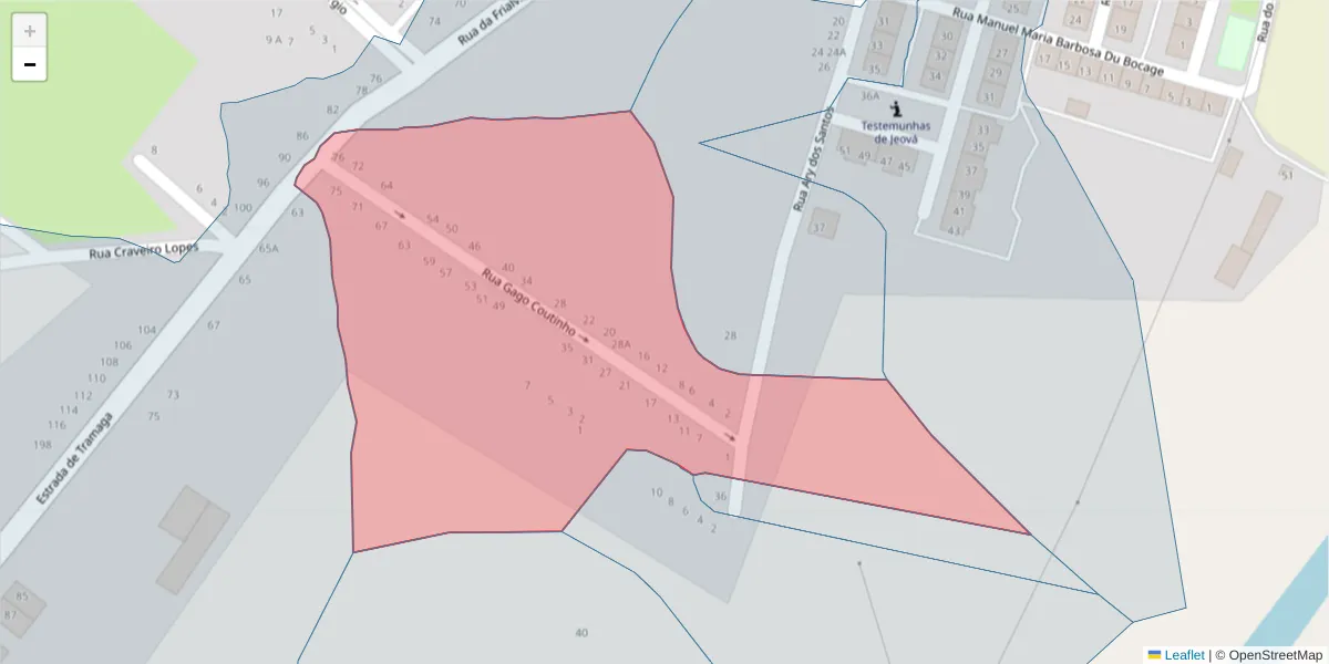Mapa detalhado do código postal 7400-258 com limites, códigos postais vizinhos e agências dos correios
