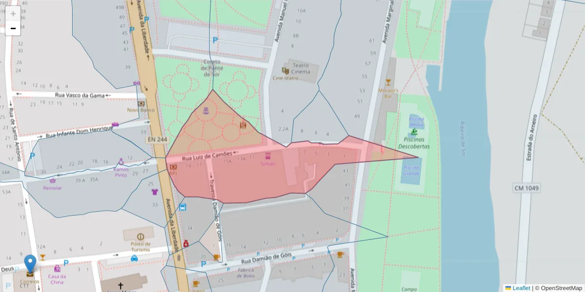 Mapa detalhado do código postal 7400-267 com limites, códigos postais vizinhos e agências dos correios