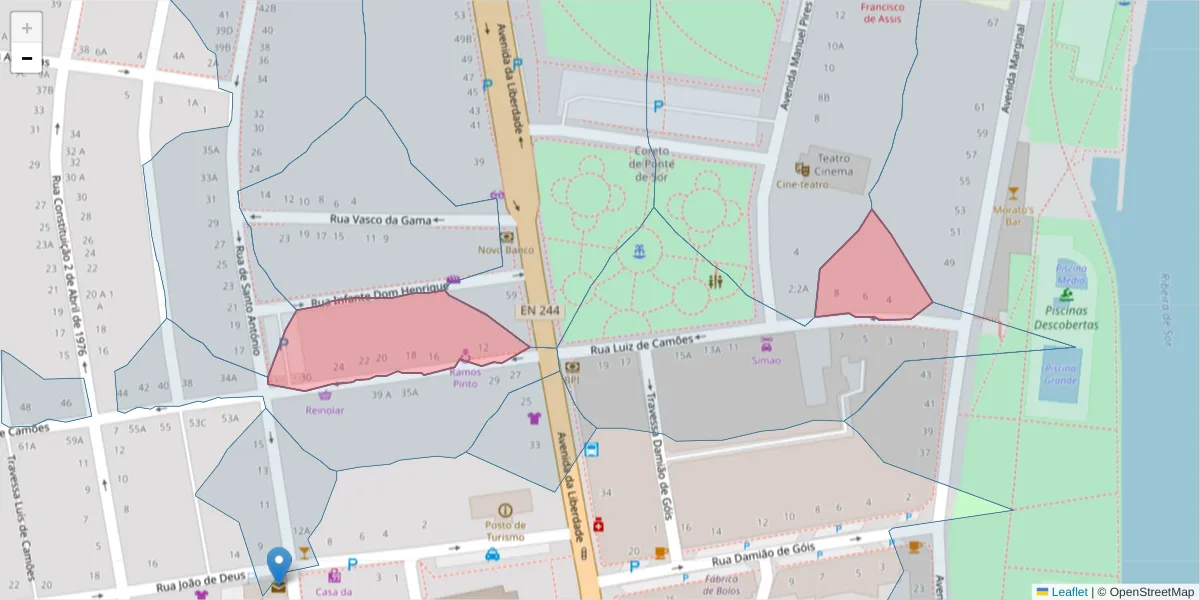 Mapa detalhado do código postal 7400-268 com limites, códigos postais vizinhos e agências dos correios